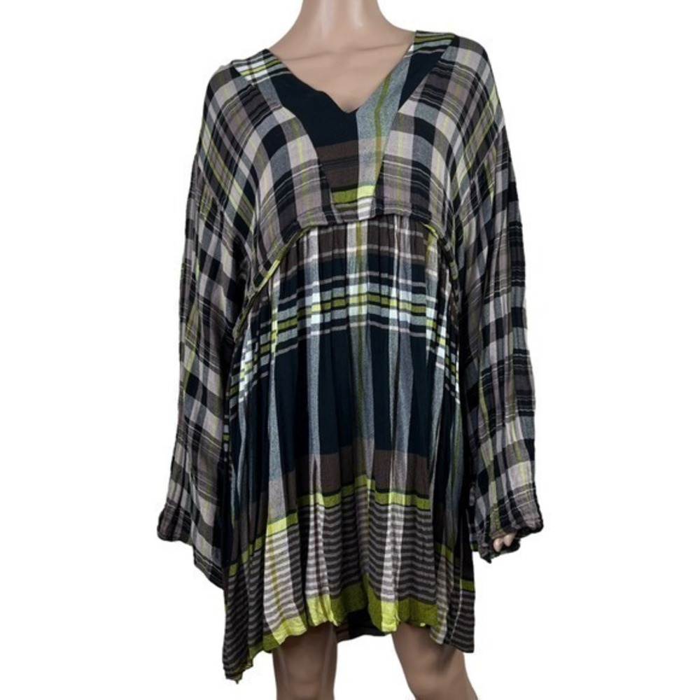 Free People falling stars plaid mini dress Size S Oversize